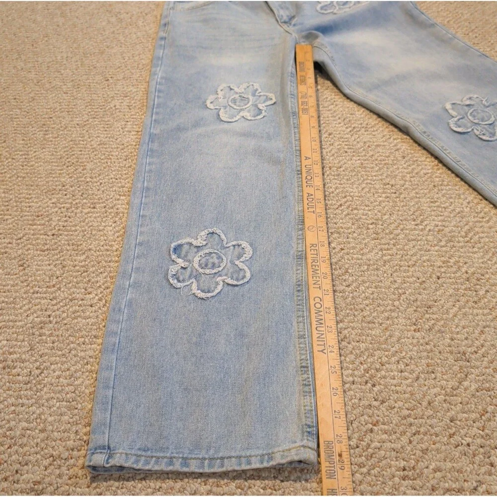 Cali 1850 Distressed Wide Leg Jeans Womens 11/30 Flower Power Embroidered